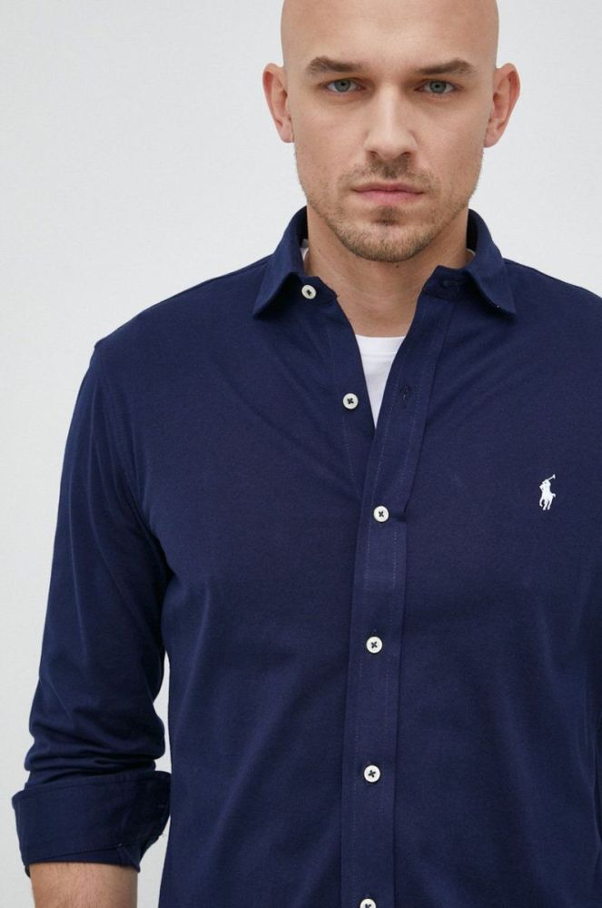 Бавовняна сорочка Polo Ralph Lauren чоловіча колір синій regular класичний комір (2978477) фото 5