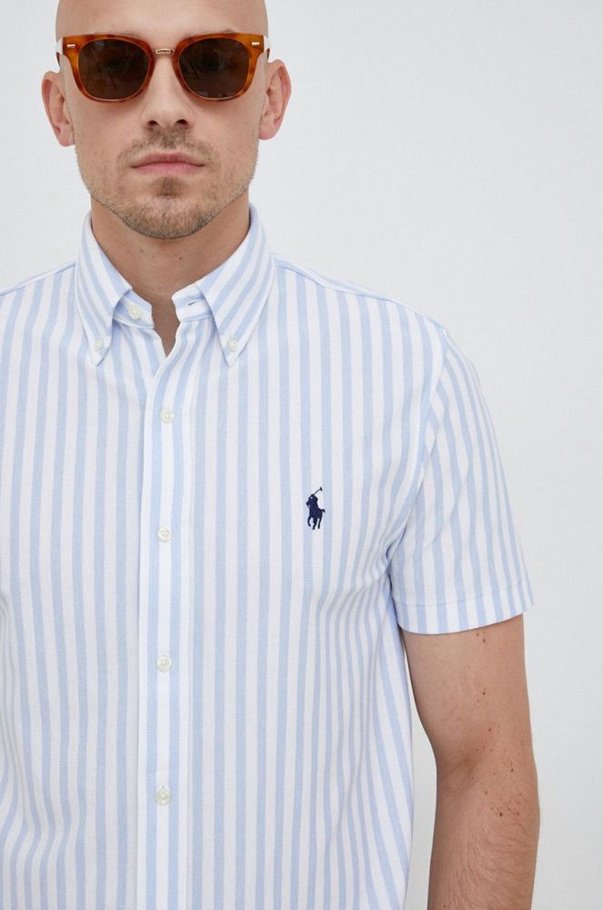 Бавовняна сорочка Polo Ralph Lauren чоловіча regular комір button-down колір блакитний (2965018)