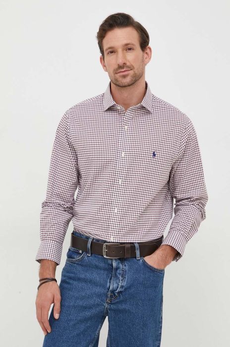 Бавовняна сорочка Polo Ralph Lauren чоловіча колір червоний slim класичний комір
