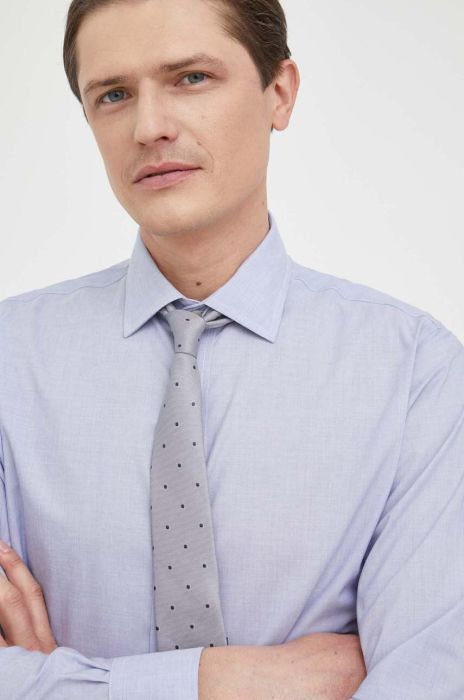 Бавовняна сорочка Polo Ralph Lauren чоловіча slim класичний комір колір блакитний (3229943)