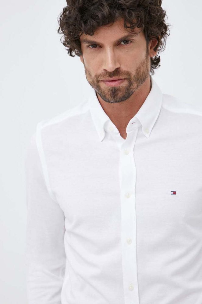 Бавовняна сорочка Tommy Hilfiger чоловіча колір білий slim комір button-down (3112498)