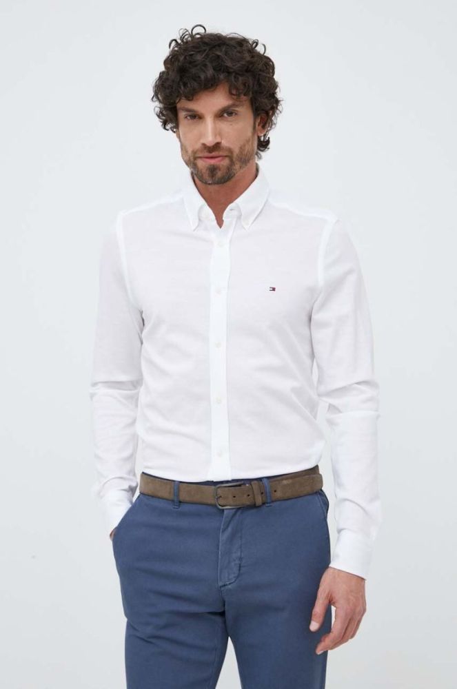 Бавовняна сорочка Tommy Hilfiger чоловіча колір білий slim комір button-down (3112498) фото 4