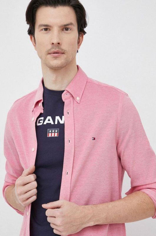 Бавовняна сорочка Tommy Hilfiger чоловіча колір червоний slim комір button-down (3112493)