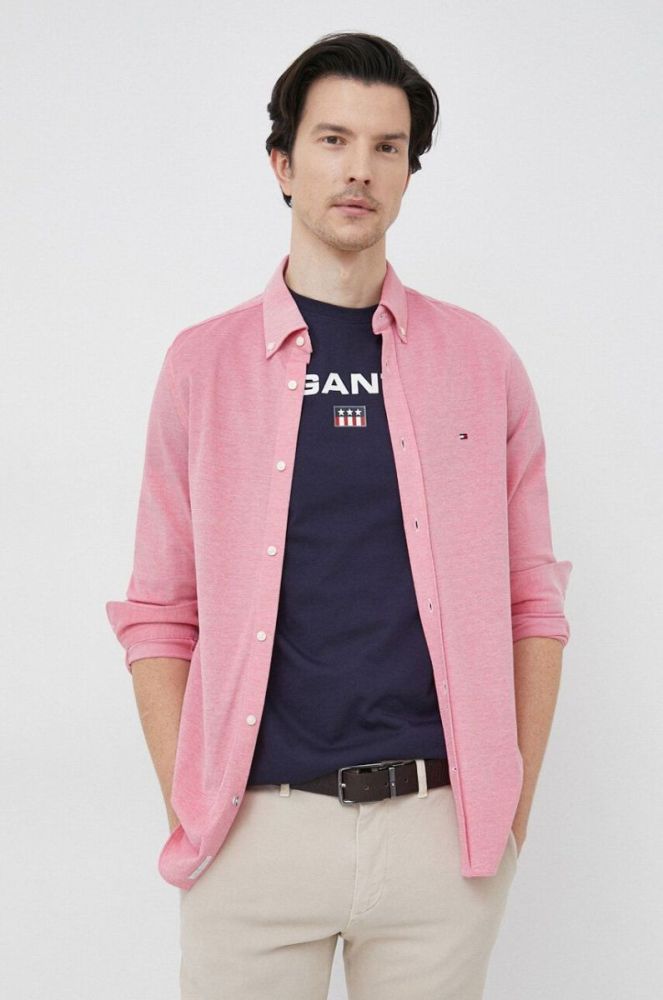 Бавовняна сорочка Tommy Hilfiger чоловіча колір червоний slim комір button-down (3112493) фото 4
