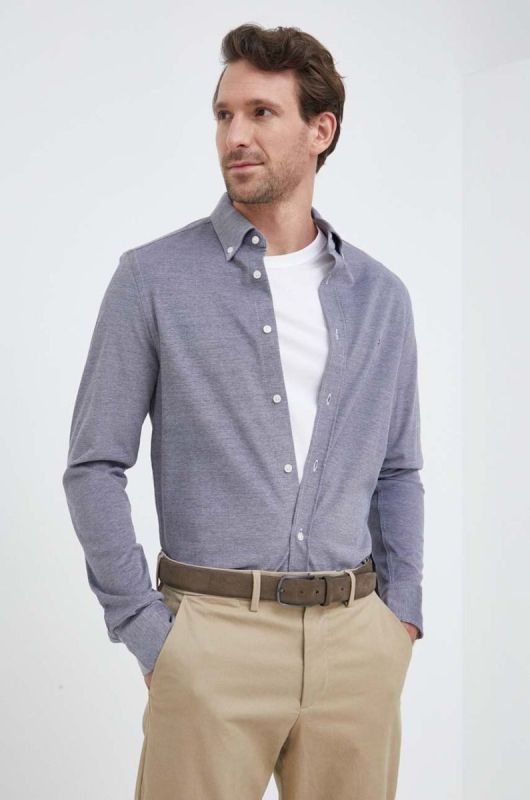 Бавовняна сорочка Tommy Hilfiger чоловіча колір синій slim комір button-down (3112503)