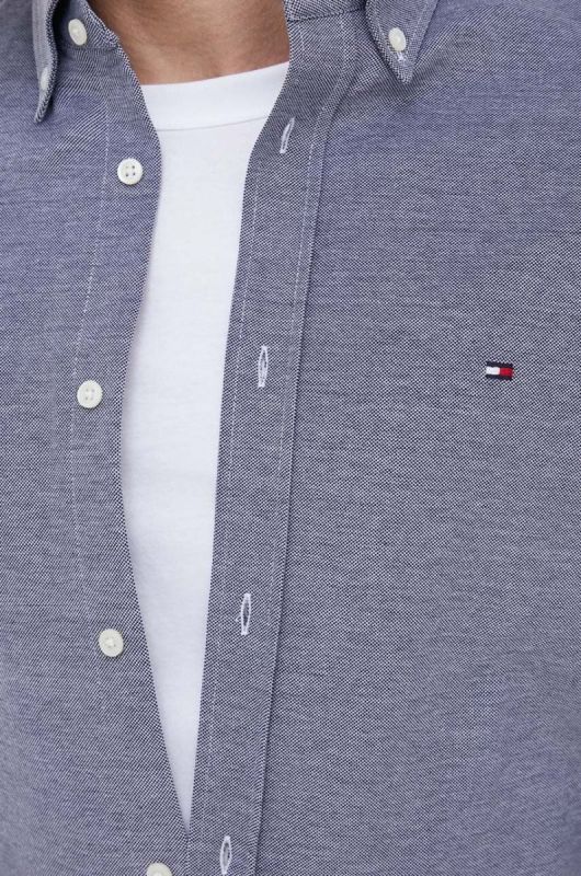 Бавовняна сорочка Tommy Hilfiger чоловіча колір синій slim комір button-down (3112503) фото 2