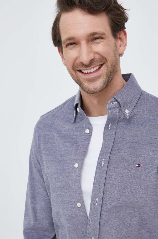 Бавовняна сорочка Tommy Hilfiger чоловіча колір синій slim комір button-down (3112503) фото 5