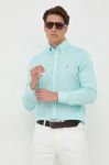Бавовняна сорочка Tommy Hilfiger чоловіча колір бірюзовий slim комір button-down Бавовняна сорочка Tommy Hilfiger чоловіча колір бірюзовий slim комір button-down