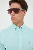 Бавовняна сорочка Tommy Hilfiger чоловіча колір бірюзовий slim комір button-down