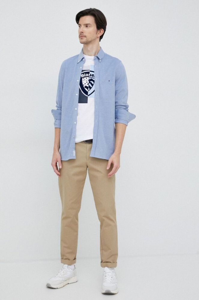 Бавовняна сорочка Tommy Hilfiger чоловіча slim комір button-down колір блакитний (3112508) фото 2