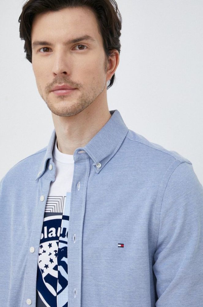 Бавовняна сорочка Tommy Hilfiger чоловіча slim комір button-down колір блакитний (3112508) фото 4