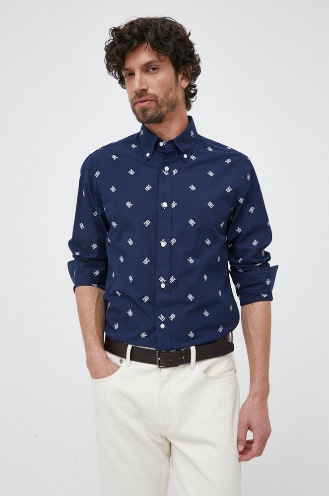 Бавовняна сорочка Tommy Hilfiger чоловіча колір синій regular комір button-down (3139958)