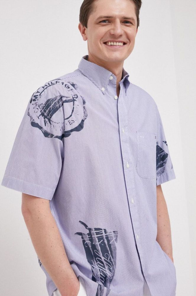 Бавовняна сорочка Tommy Hilfiger чоловіча relaxed комір button-down колір блакитний фото 5
