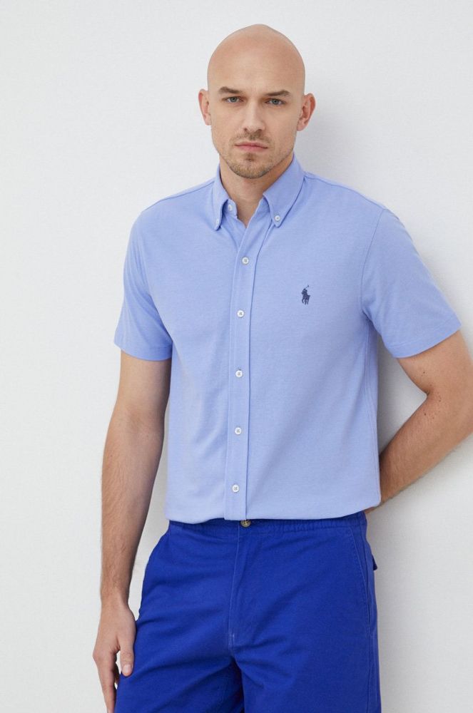 Бавовняна сорочка Polo Ralph Lauren чоловіча regular комір button-down колір блакитний (2965024)