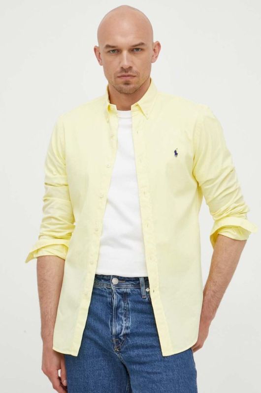 Бавовняна сорочка Polo Ralph Lauren чоловіча колір жовтий slim комір button-down