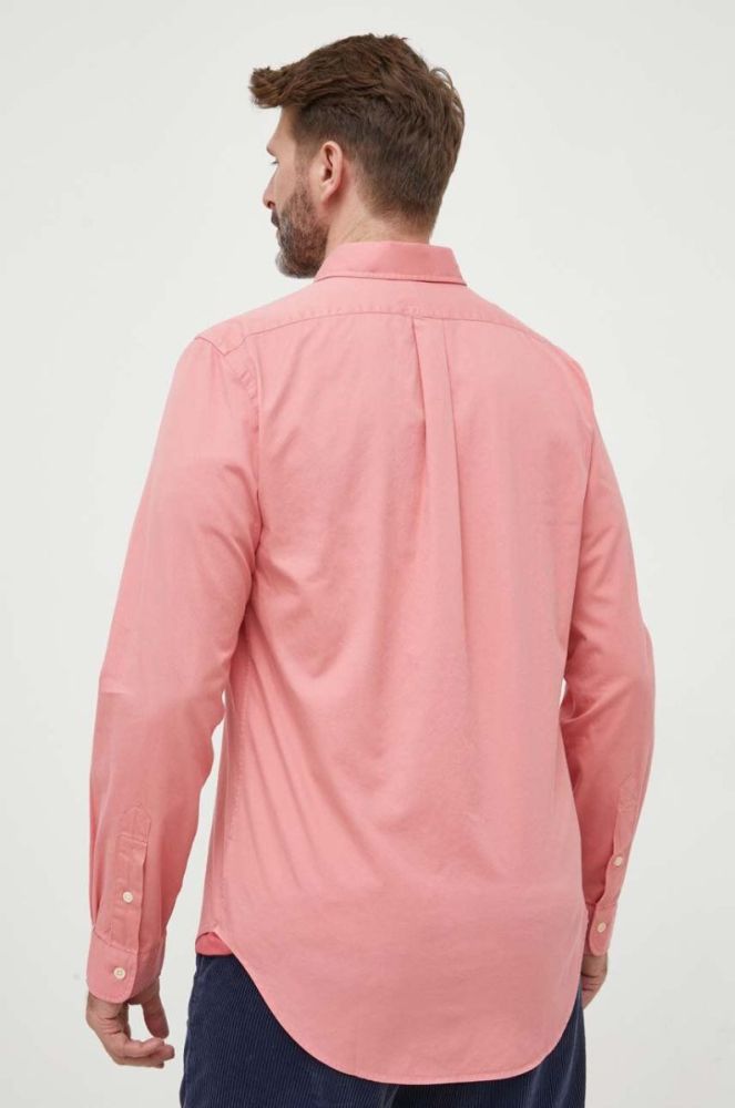 Бавовняна сорочка Polo Ralph Lauren чоловіча колір рожевий slim комір button-down (3261084) фото 3