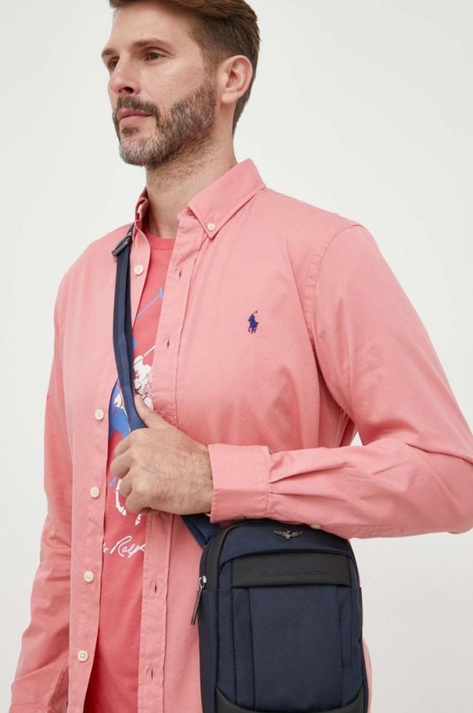 Бавовняна сорочка Polo Ralph Lauren чоловіча колір рожевий slim комір button-down (3261084) фото 5