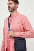 Бавовняна сорочка Polo Ralph Lauren чоловіча колір рожевий slim комір button-down (3261084)