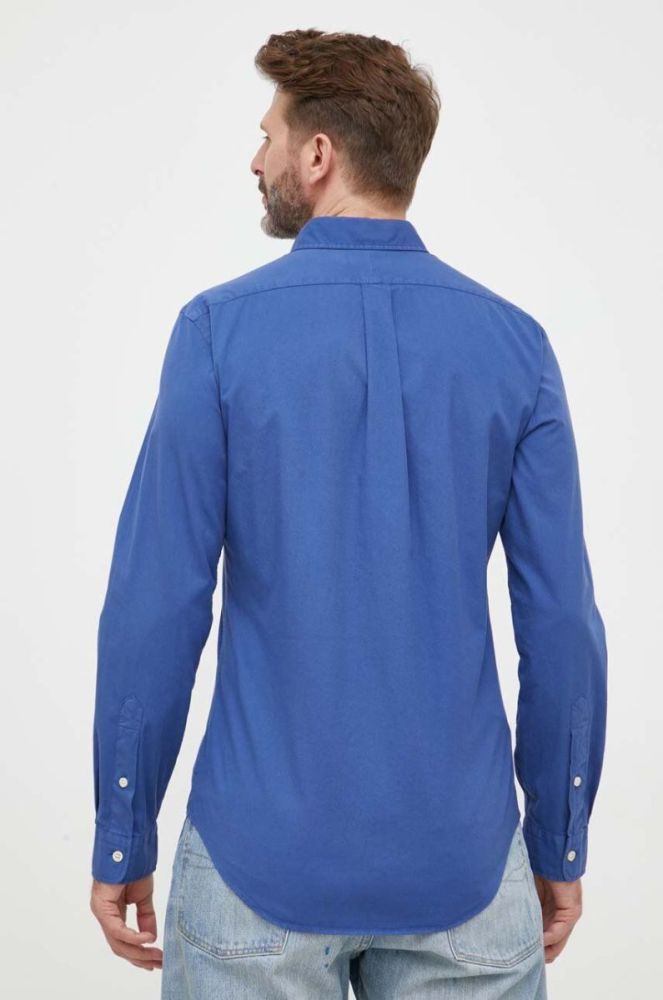 Бавовняна сорочка Polo Ralph Lauren чоловіча slim комір button-down колір блакитний (3261104) фото 3