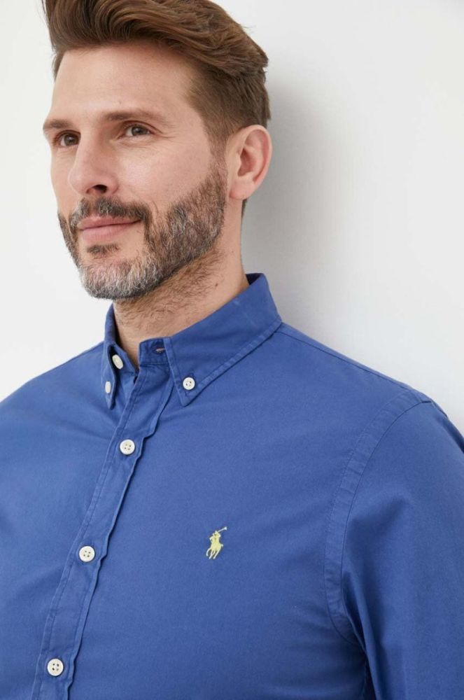 Бавовняна сорочка Polo Ralph Lauren чоловіча slim комір button-down колір блакитний (3261104) фото 4