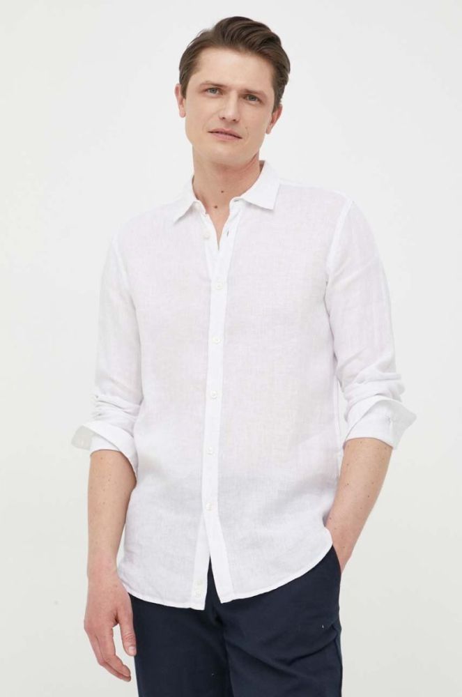 Сорочка з льону United Colors of Benetton колір білий regular класичний комір фото 5