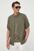 Бавовняна сорочка United Colors of Benetton чоловіча колір зелений regular зі стійкою