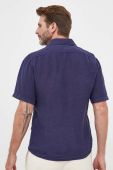 Сорочка з льону BOSS BOSS ORANGE колір синій regular класичний комір