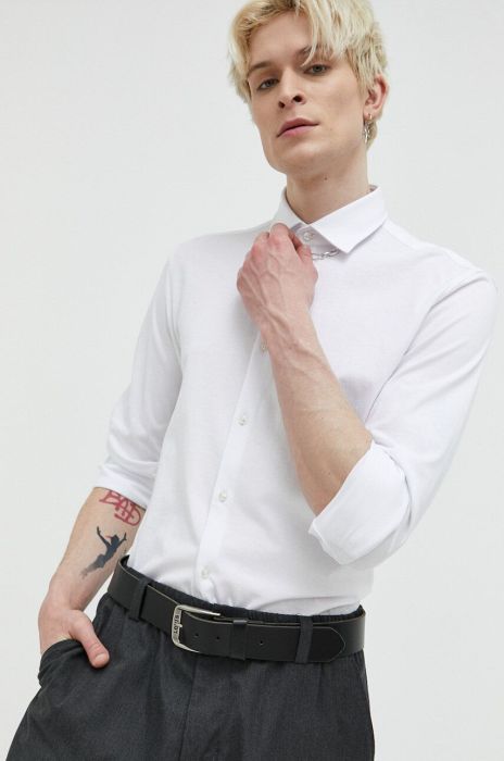 Бавовняна сорочка HUGO чоловіча колір білий slim класичний комір (3144306)