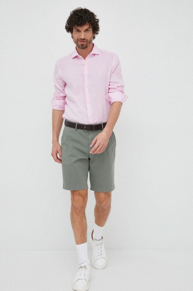 Сорочка з льону Joop! колір рожевий slim з італійським коміром фото 2