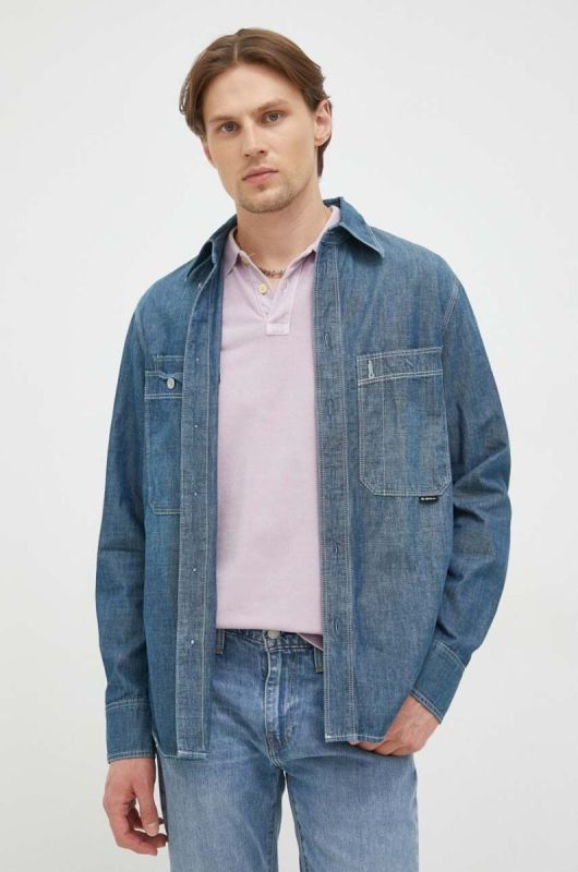 Сорочка G-Star Raw чоловіча regular класичний комір колір блакитний