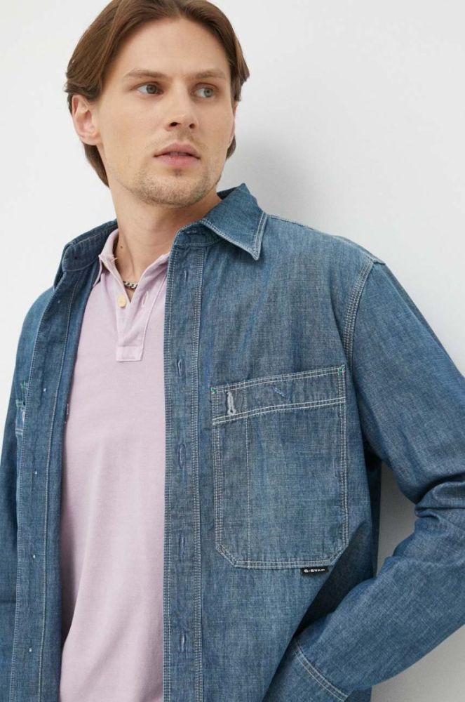 Сорочка G-Star Raw чоловіча regular класичний комір колір блакитний фото 5