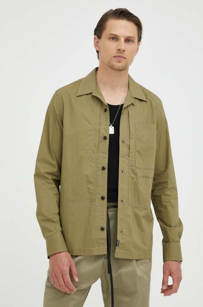 Бавовняна сорочка G-Star Raw чоловіча колір зелений regular класичний комір фото 4