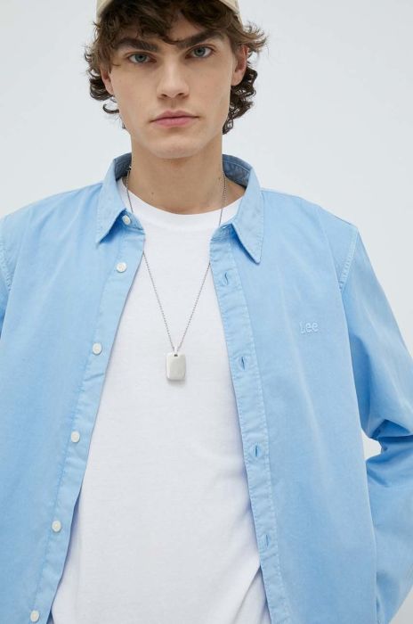 Бавовняна сорочка Lee чоловіча regular класичний комір колір блакитний (2960875)