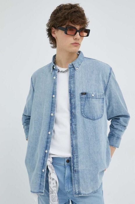 Джинсова сорочка Lee чоловіча relaxed комір button-down колір блакитний