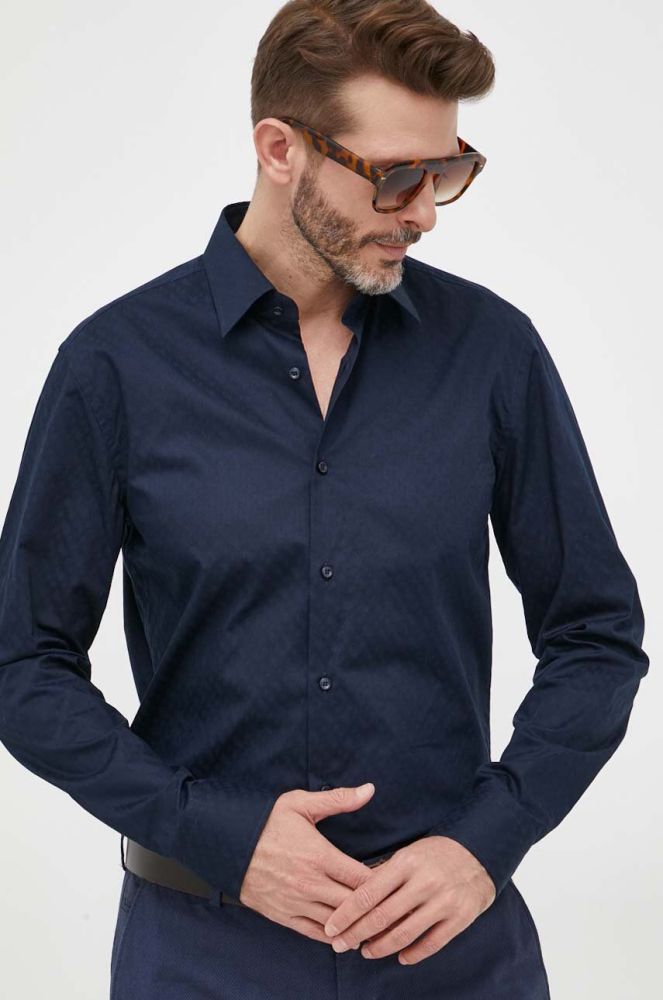 Бавовняна сорочка BOSS чоловіча колір синій regular класичний комір (3170207)