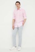 Сорочка з льону BOSS колір рожевий slim класичний комір