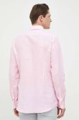 Сорочка з льону BOSS колір рожевий slim класичний комір