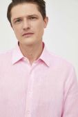 Сорочка з льону BOSS колір рожевий slim класичний комір
