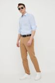 Сорочка з льону BOSS slim класичний комір колір блакитний