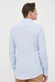 Сорочка з льону BOSS slim класичний комір колір блакитний