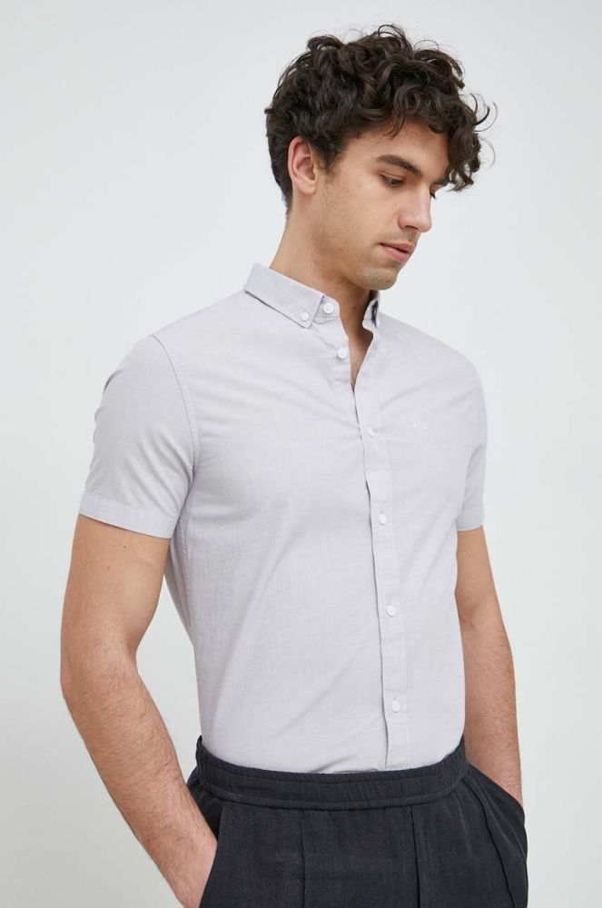 Бавовняна сорочка Armani Exchange чоловіча колір сірий slim комір button-down