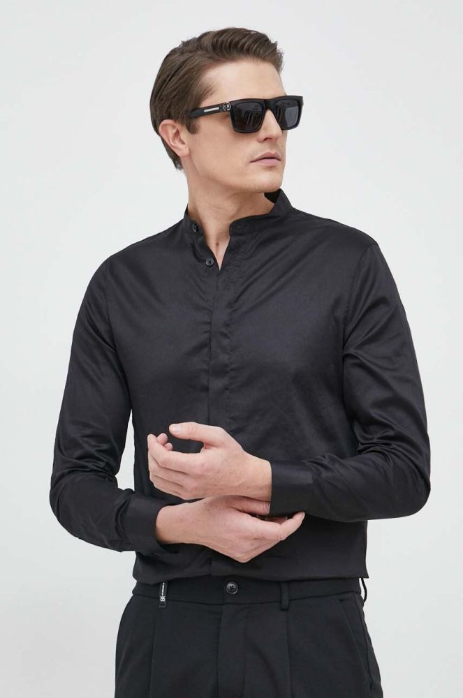 Бавовняна сорочка Armani Exchange чоловіча колір чорний regular зі стійкою