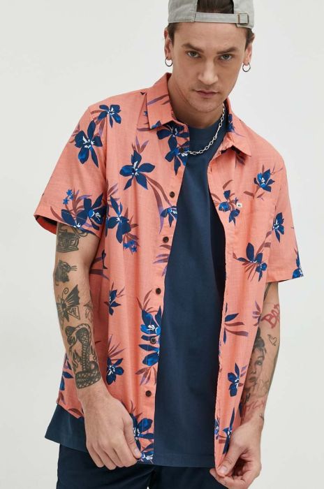 Бавовняна сорочка Quiksilver чоловіча колір помаранчевий regular класичний комір