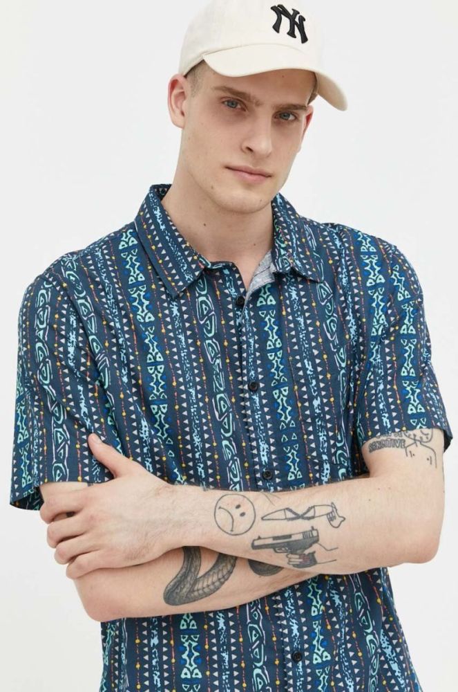 Бавовняна сорочка Quiksilver чоловіча колір синій regular класичний комір фото 4