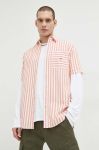 Сорочка з домішкою льону Tommy Jeans колір помаранчевий relaxed класичний комір Сорочка з домішкою льону Tommy Jeans колір помаранчевий relaxed класичний комір