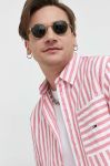 Сорочка з домішкою льону Tommy Jeans колір рожевий relaxed класичний комір Сорочка з домішкою льону Tommy Jeans колір рожевий relaxed класичний комір