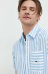 Сорочка з домішкою льону Tommy Jeans relaxed класичний комір колір блакитний Сорочка з домішкою льону Tommy Jeans relaxed класичний комір колір блакитний