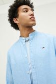 Сорочка з домішкою льону Tommy Jeans regular зі стійкою колір блакитний