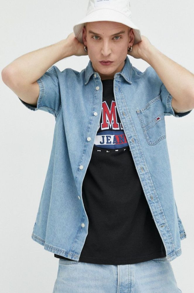 Джинсова сорочка Tommy Jeans чоловіча regular класичний комір колір блакитний фото 4