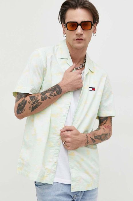 Бавовняна сорочка Tommy Jeans чоловіча колір зелений relaxed